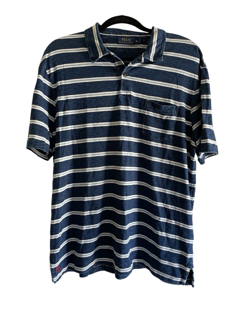 Polo Ralph Lauren Striped Polo Shirt XL Blue White Pocket Tee RL Anchor Logo